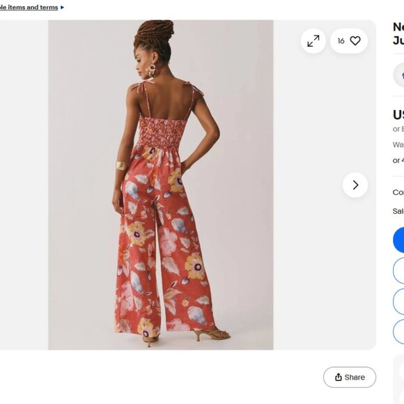 NWOT | Anthropologie Ranna Gill Wide-Leg Floral Jumpsuit Pockets! - Picture 3 of 4